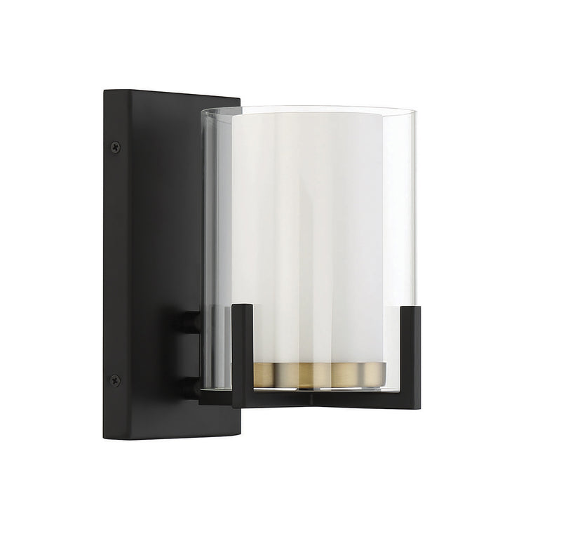 One Light Wall Sconce<br /><span style="color:#4AB0CE;">Entrega: 4-10 dias en USA</span><br /><span style="color:#4AB0CE;font-size:60%;">PREGUNTE POR ENTREGA EN PANAMA</span><br />Collection: Eaton<br />Finish: Matte Black with Warm Brass Accents