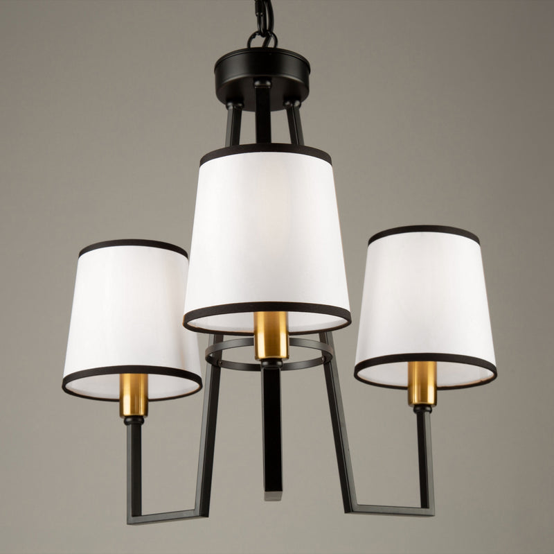 Three Light Chandelier<br /><span style="color:#4AB0CE;">Entrega: 4-10 dias en USA</span><br /><span style="color:#4AB0CE;font-size:60%;">PREGUNTE POR ENTREGA EN PANAMA</span><br />Collection: Coco<br />Finish: Gold, Black
