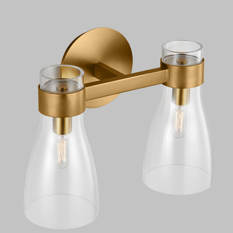 Two Light Bath Fixture<br /><span style="color:#4AB0CE;">Entrega: 4-10 dias en USA</span><br /><span style="color:#4AB0CE;font-size:60%;">PREGUNTE POR ENTREGA EN PANAMA</span><br />Collection: Moritz<br />Finish: Burnished Brass