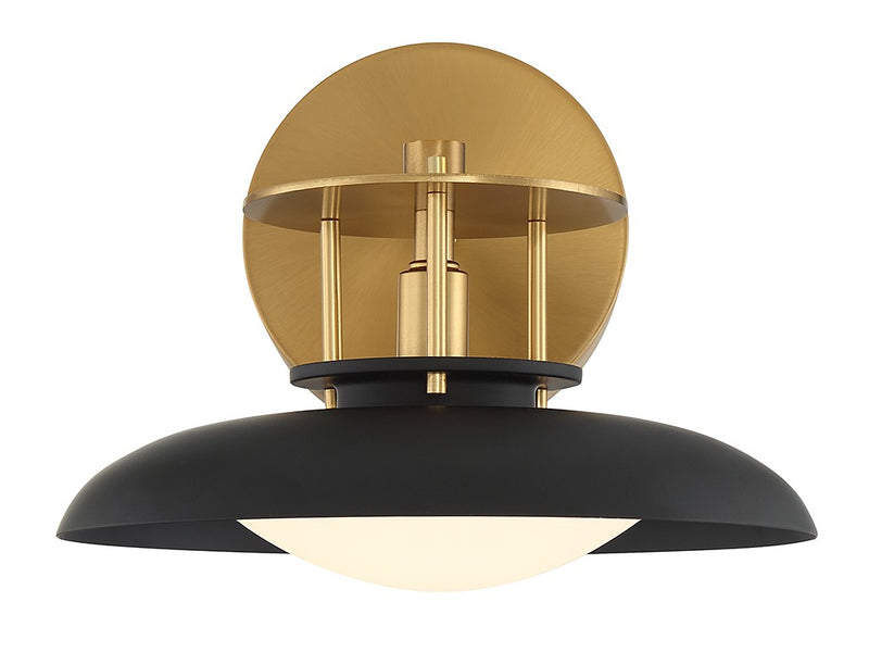 One Light Wall Sconce<br /><span style="color:#4AB0CE;">Entrega: 4-10 dias en USA</span><br /><span style="color:#4AB0CE;font-size:60%;">PREGUNTE POR ENTREGA EN PANAMA</span><br />Collection: Gavin<br />Finish: Matte Black with Warm Brass Accents