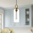 One Light Pendant<br /><span style="color:#4AB0CE;">Entrega: 4-10 dias en USA</span><br /><span style="color:#4AB0CE;font-size:60%;">PREGUNTE POR ENTREGA EN PANAMA</span><br />Collection: Soji<br />Finish: Aged Gold/Clear Glass