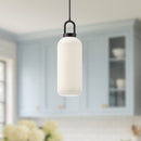 One Light Pendant<br /><span style="color:#4AB0CE;">Entrega: 4-10 dias en USA</span><br /><span style="color:#4AB0CE;font-size:60%;">PREGUNTE POR ENTREGA EN PANAMA</span><br />Collection: Soji<br />Finish: Matte Black/Opal Matte Glass