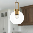 One Light Pendant<br /><span style="color:#4AB0CE;">Entrega: 4-10 dias en USA</span><br /><span style="color:#4AB0CE;font-size:60%;">PREGUNTE POR ENTREGA EN PANAMA</span><br />Collection: Soji<br />Finish: Aged Gold/Clear Glass