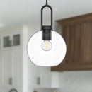 One Light Pendant<br /><span style="color:#4AB0CE;">Entrega: 4-10 dias en USA</span><br /><span style="color:#4AB0CE;font-size:60%;">PREGUNTE POR ENTREGA EN PANAMA</span><br />Collection: Soji<br />Finish: Clear Glass/Matte Black