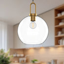 One Light Pendant<br /><span style="color:#4AB0CE;">Entrega: 4-10 dias en USA</span><br /><span style="color:#4AB0CE;font-size:60%;">PREGUNTE POR ENTREGA EN PANAMA</span><br />Collection: Soji<br />Finish: Aged Gold/Clear Glass