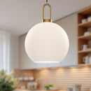 One Light Pendant<br /><span style="color:#4AB0CE;">Entrega: 4-10 dias en USA</span><br /><span style="color:#4AB0CE;font-size:60%;">PREGUNTE POR ENTREGA EN PANAMA</span><br />Collection: Soji<br />Finish: Aged Gold/Opal Matte Glass