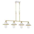 Four Light Island Pendant<br /><span style="color:#4AB0CE;">Entrega: 4-10 dias en USA</span><br /><span style="color:#4AB0CE;font-size:60%;">PREGUNTE POR ENTREGA EN PANAMA</span><br />Collection: Downtown Edison<br />Finish: White And Soft Brass