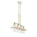 Four Light Island Pendant<br /><span style="color:#4AB0CE;">Entrega: 4-10 dias en USA</span><br /><span style="color:#4AB0CE;font-size:60%;">PREGUNTE POR ENTREGA EN PANAMA</span><br />Collection: Downtown Edison<br />Finish: White And Soft Brass