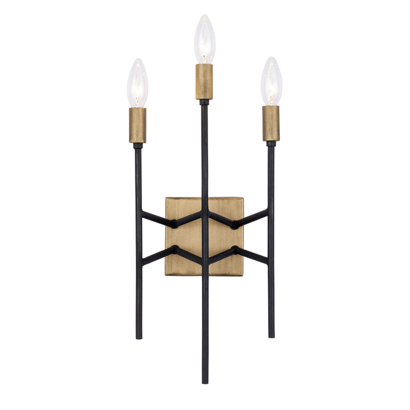 Three Light Wall Sconce<br /><span style="color:#4AB0CE;">Entrega: 5-6 semanas en USA</span><br /><span style="color:#4AB0CE;font-size:60%;">PREGUNTE POR ENTREGA EN PANAMA</span><br />Collection: Bodie<br />Finish: Havana Gold/Carbon