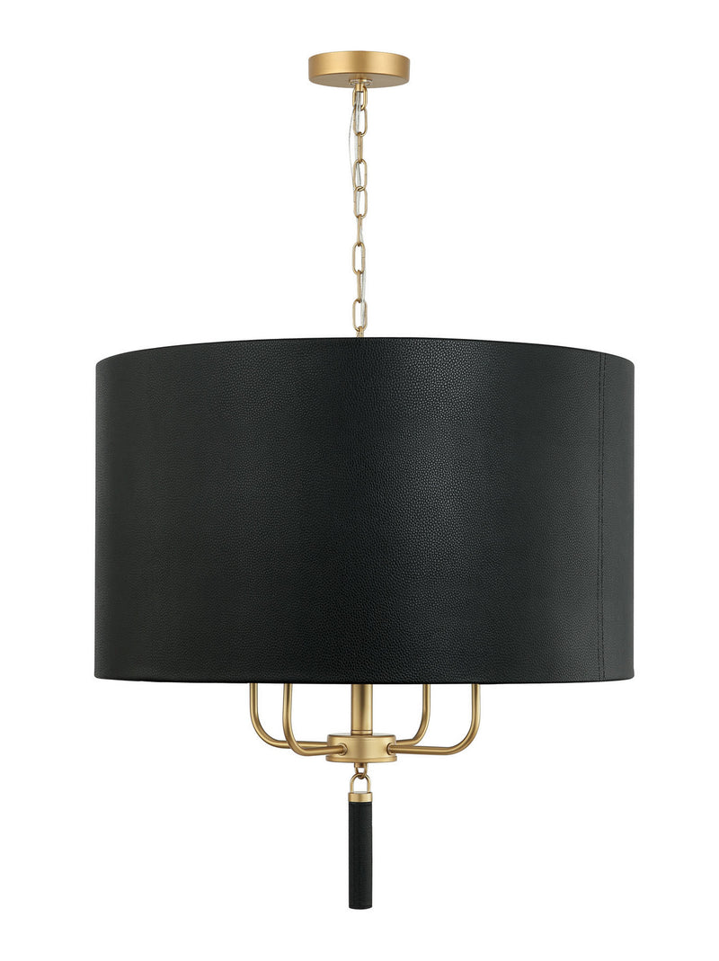 Four Light Pendant<br /><span style="color:#4AB0CE;">Entrega: 4-10 dias en USA</span><br /><span style="color:#4AB0CE;font-size:60%;">PREGUNTE POR ENTREGA EN PANAMA</span><br />Collection: Secret Agent<br />Finish: Painted Gold/Black Leather