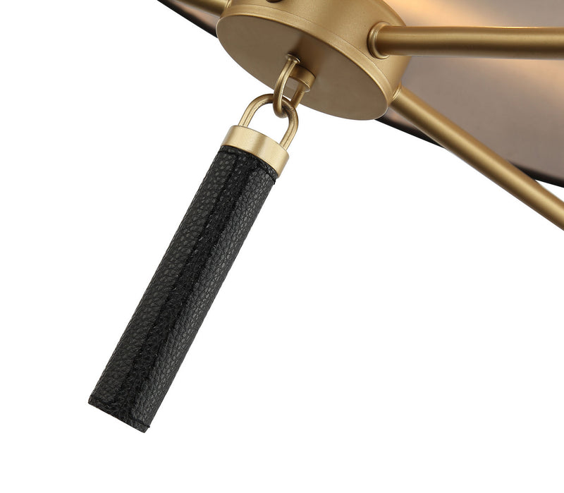 Five Light Pendant<br /><span style="color:#4AB0CE;">Entrega: 2-3 semanas en USA</span><br /><span style="color:#4AB0CE;font-size:60%;">PREGUNTE POR ENTREGA EN PANAMA</span><br />Collection: Secret Agent<br />Finish: Painted Gold/Black Leather