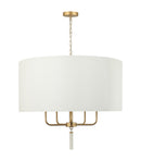 Five Light Pendant<br /><span style="color:#4AB0CE;">Entrega: 4-10 dias en USA</span><br /><span style="color:#4AB0CE;font-size:60%;">PREGUNTE POR ENTREGA EN PANAMA</span><br />Collection: Secret Agent<br />Finish: Painted Gold/White Leather