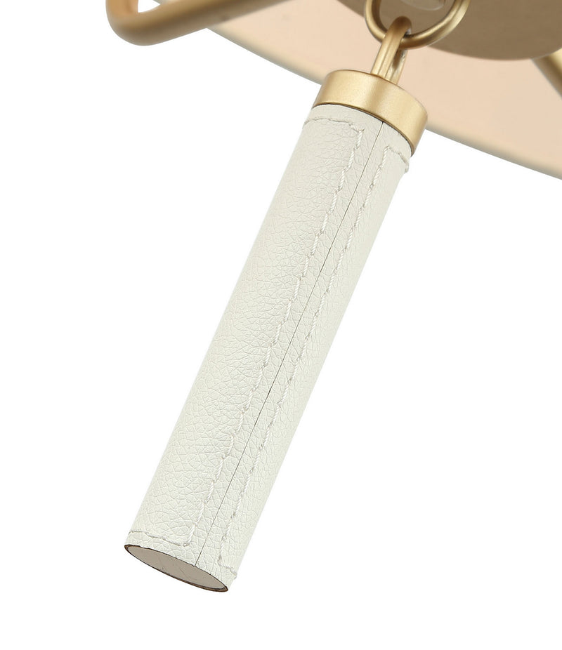 Five Light Pendant<br /><span style="color:#4AB0CE;">Entrega: 4-10 dias en USA</span><br /><span style="color:#4AB0CE;font-size:60%;">PREGUNTE POR ENTREGA EN PANAMA</span><br />Collection: Secret Agent<br />Finish: Painted Gold/White Leather