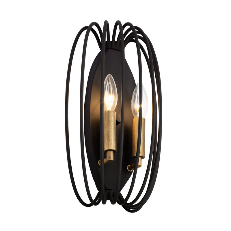 Two Light Wall Sconce<br /><span style="color:#4AB0CE;">Entrega: 4-10 dias en USA</span><br /><span style="color:#4AB0CE;font-size:60%;">PREGUNTE POR ENTREGA EN PANAMA</span><br />Collection: Nico<br />Finish: Carbon/Havana Gold