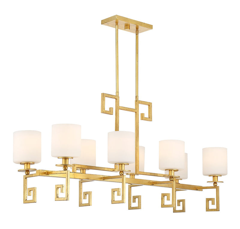 Eight Light Linear Chandelier<br /><span style="color:#4AB0CE;">Entrega: 4-10 dias en USA</span><br /><span style="color:#4AB0CE;font-size:60%;">PREGUNTE POR ENTREGA EN PANAMA</span><br />Collection: Quatrain<br />Finish: True Gold