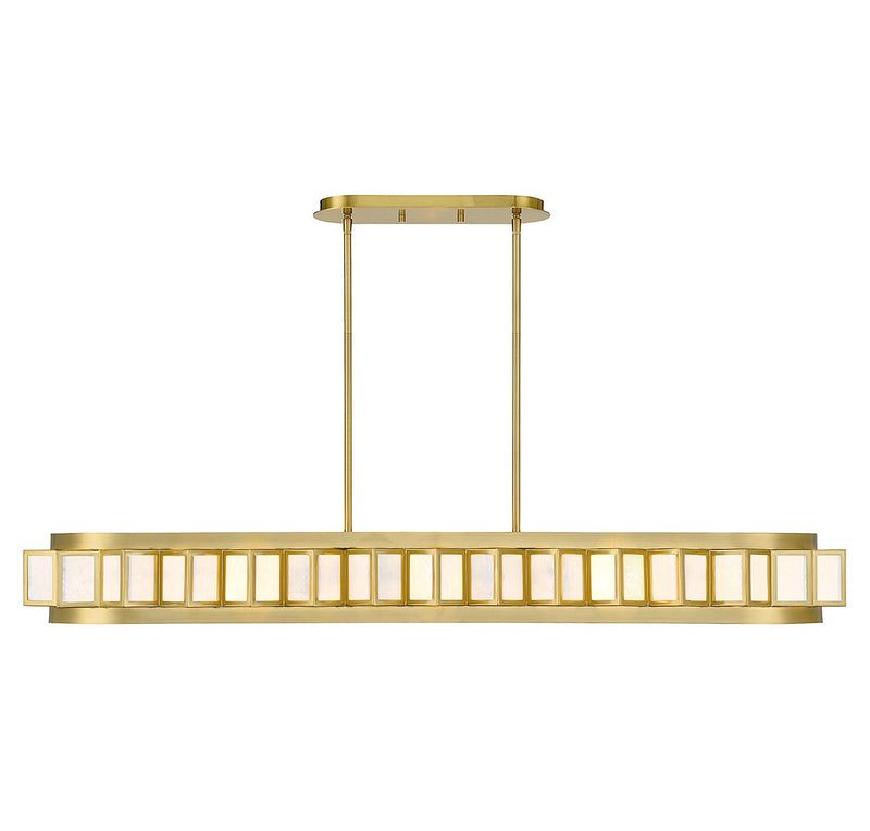 Eight Light Linear Chandelier<br /><span style="color:#4AB0CE;">Entrega: 4-10 dias en USA</span><br /><span style="color:#4AB0CE;font-size:60%;">PREGUNTE POR ENTREGA EN PANAMA</span><br />Collection: Gideon<br />Finish: Warm Brass