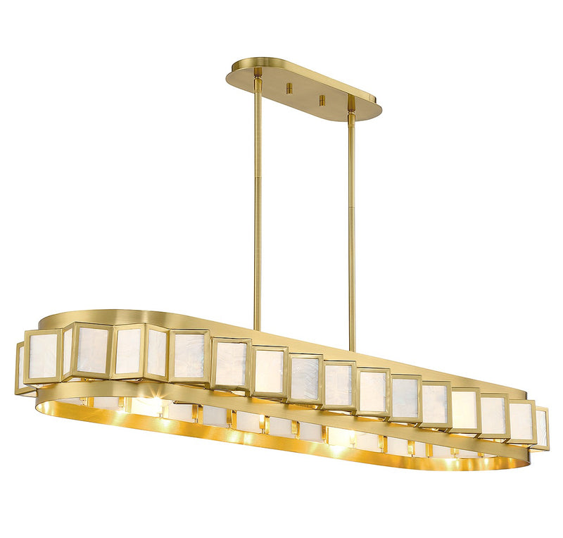 Eight Light Linear Chandelier<br /><span style="color:#4AB0CE;">Entrega: 4-10 dias en USA</span><br /><span style="color:#4AB0CE;font-size:60%;">PREGUNTE POR ENTREGA EN PANAMA</span><br />Collection: Gideon<br />Finish: Warm Brass