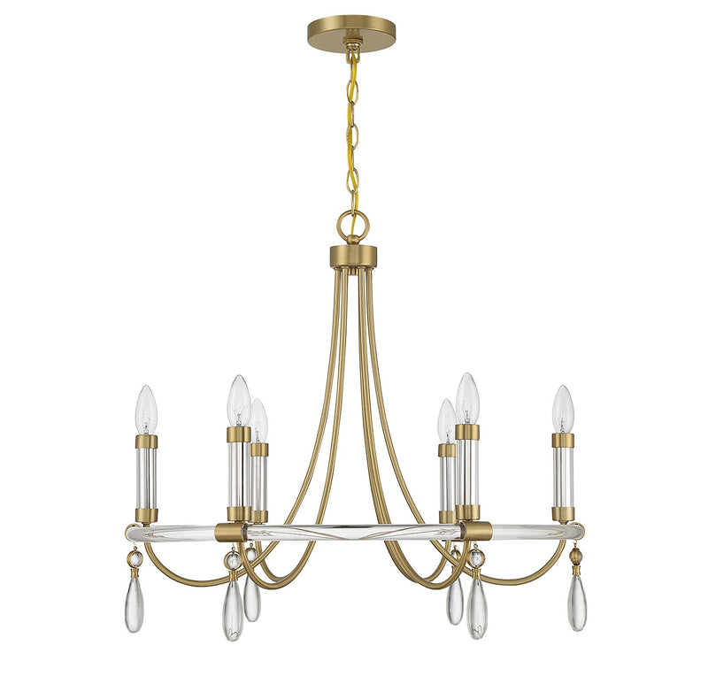 Six Light Chandelier<br /><span style="color:#4AB0CE;">Entrega: 4-10 dias en USA</span><br /><span style="color:#4AB0CE;font-size:60%;">PREGUNTE POR ENTREGA EN PANAMA</span><br />Collection: Mayfair<br />Finish: Warm Brass and Chrome