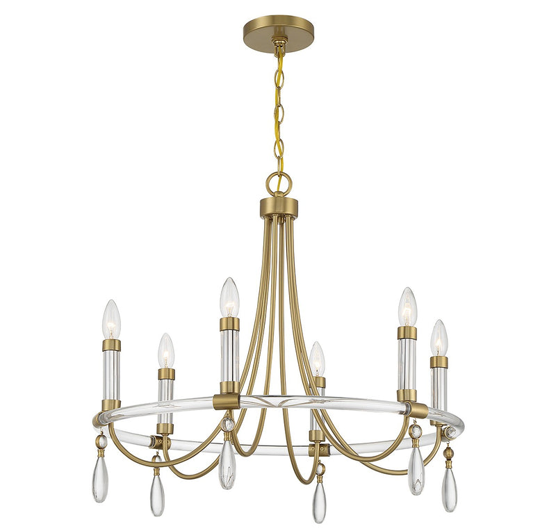 Six Light Chandelier<br /><span style="color:#4AB0CE;">Entrega: 4-10 dias en USA</span><br /><span style="color:#4AB0CE;font-size:60%;">PREGUNTE POR ENTREGA EN PANAMA</span><br />Collection: Mayfair<br />Finish: Warm Brass and Chrome