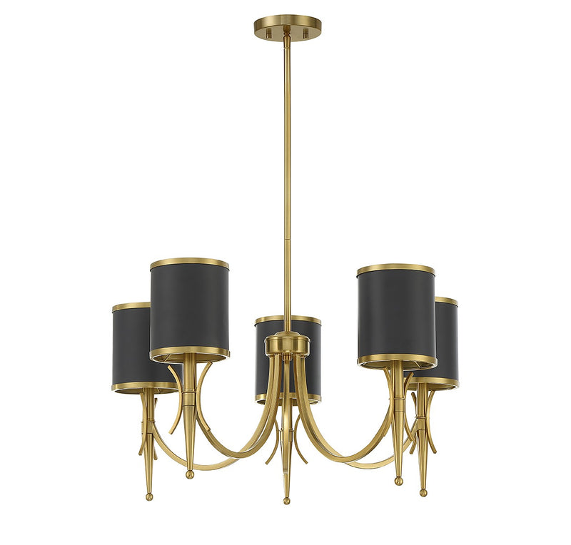 Five Light Chandelier<br /><span style="color:#4AB0CE;">Entrega: 4-10 dias en USA</span><br /><span style="color:#4AB0CE;font-size:60%;">PREGUNTE POR ENTREGA EN PANAMA</span><br />Collection: Quincy<br />Finish: Matte Black with Warm Brass