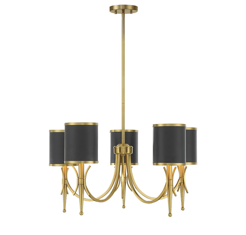 Five Light Chandelier<br /><span style="color:#4AB0CE;">Entrega: 4-10 dias en USA</span><br /><span style="color:#4AB0CE;font-size:60%;">PREGUNTE POR ENTREGA EN PANAMA</span><br />Collection: Quincy<br />Finish: Matte Black with Warm Brass