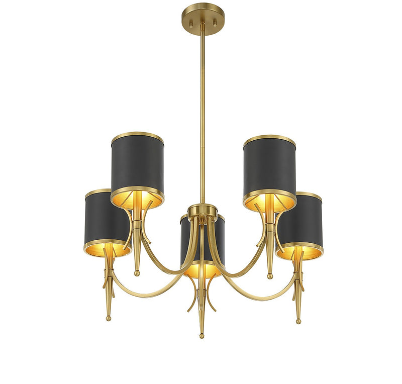 Five Light Chandelier<br /><span style="color:#4AB0CE;">Entrega: 4-10 dias en USA</span><br /><span style="color:#4AB0CE;font-size:60%;">PREGUNTE POR ENTREGA EN PANAMA</span><br />Collection: Quincy<br />Finish: Matte Black with Warm Brass