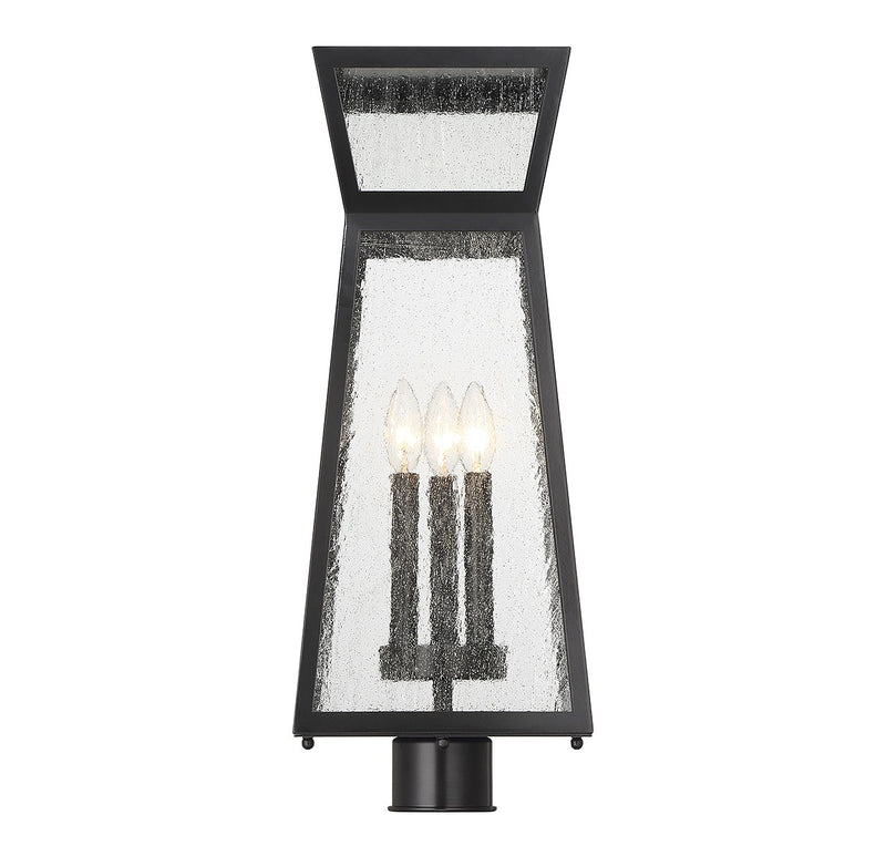 Three Light Outdoor Post Lantern<br /><span style="color:#4AB0CE;">Entrega: 4-10 dias en USA</span><br /><span style="color:#4AB0CE;font-size:60%;">PREGUNTE POR ENTREGA EN PANAMA</span><br />Collection: Millford<br />Finish: Matte Black