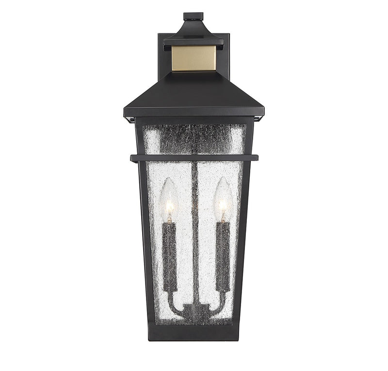 Two Light Outdoor Wall Lantern<br /><span style="color:#4AB0CE;">Entrega: 4-10 dias en USA</span><br /><span style="color:#4AB0CE;font-size:60%;">PREGUNTE POR ENTREGA EN PANAMA</span><br />Collection: Kingsley<br />Finish: Matte Black with Warm Brass