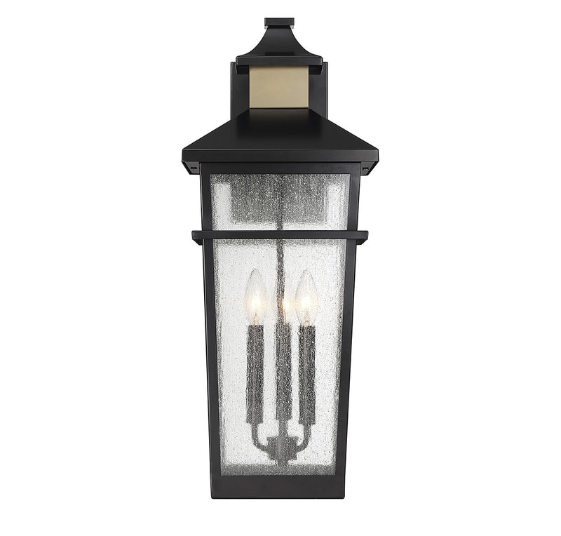 Three Light Outdoor Wall Lantern<br /><span style="color:#4AB0CE;">Entrega: 4-10 dias en USA</span><br /><span style="color:#4AB0CE;font-size:60%;">PREGUNTE POR ENTREGA EN PANAMA</span><br />Collection: Kingsley<br />Finish: Matte Black with Warm Brass