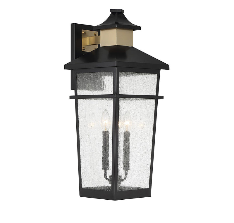 Three Light Outdoor Wall Lantern<br /><span style="color:#4AB0CE;">Entrega: 4-10 dias en USA</span><br /><span style="color:#4AB0CE;font-size:60%;">PREGUNTE POR ENTREGA EN PANAMA</span><br />Collection: Kingsley<br />Finish: Matte Black with Warm Brass