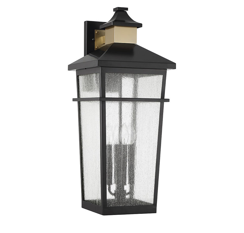 Four Light Outdoor Wall Lantern<br /><span style="color:#4AB0CE;">Entrega: 4-10 dias en USA</span><br /><span style="color:#4AB0CE;font-size:60%;">PREGUNTE POR ENTREGA EN PANAMA</span><br />Collection: Kingsley<br />Finish: Matte Black with Warm Brass