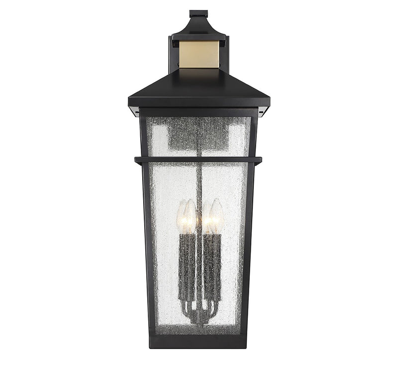 Four Light Outdoor Wall Lantern<br /><span style="color:#4AB0CE;">Entrega: 4-10 dias en USA</span><br /><span style="color:#4AB0CE;font-size:60%;">PREGUNTE POR ENTREGA EN PANAMA</span><br />Collection: Kingsley<br />Finish: Matte Black with Warm Brass