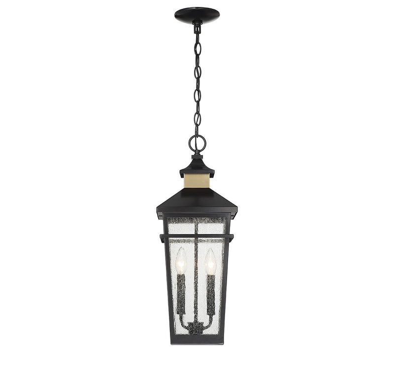 Two Light Outdoor Hanging Lantern<br /><span style="color:#4AB0CE;">Entrega: 4-10 dias en USA</span><br /><span style="color:#4AB0CE;font-size:60%;">PREGUNTE POR ENTREGA EN PANAMA</span><br />Collection: Kingsley<br />Finish: Matte Black with Warm Brass