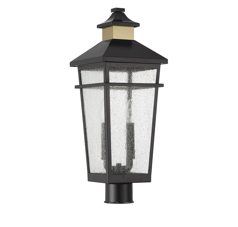 Two Light Outdoor Post Lantern<br /><span style="color:#4AB0CE;">Entrega: 4-10 dias en USA</span><br /><span style="color:#4AB0CE;font-size:60%;">PREGUNTE POR ENTREGA EN PANAMA</span><br />Collection: Kingsley<br />Finish: Matte Black with Warm Brass