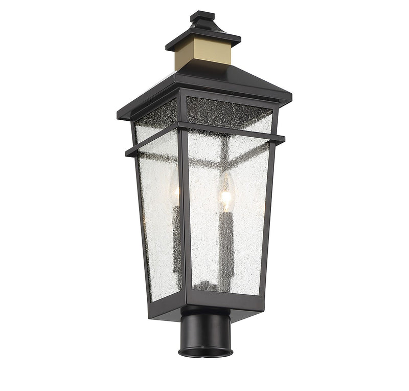 Two Light Outdoor Post Lantern<br /><span style="color:#4AB0CE;">Entrega: 4-10 dias en USA</span><br /><span style="color:#4AB0CE;font-size:60%;">PREGUNTE POR ENTREGA EN PANAMA</span><br />Collection: Kingsley<br />Finish: Matte Black with Warm Brass