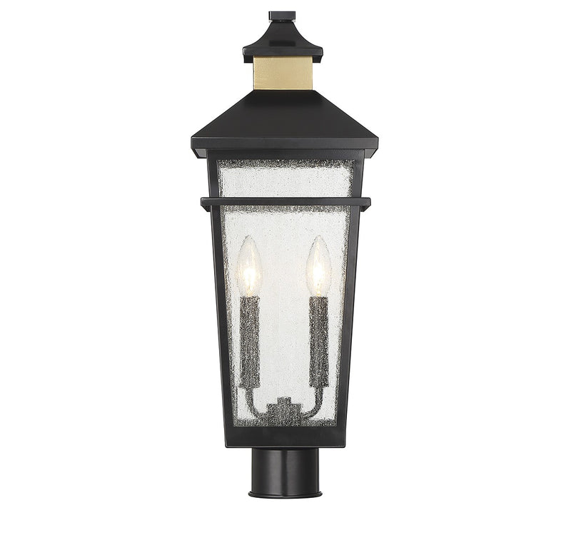 Two Light Outdoor Post Lantern<br /><span style="color:#4AB0CE;">Entrega: 4-10 dias en USA</span><br /><span style="color:#4AB0CE;font-size:60%;">PREGUNTE POR ENTREGA EN PANAMA</span><br />Collection: Kingsley<br />Finish: Matte Black with Warm Brass