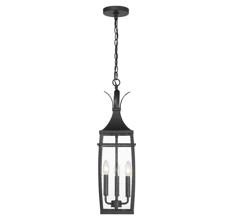 Three Light Outdoor Hanging Lantern<br /><span style="color:#4AB0CE;">Entrega: 4-10 dias en USA</span><br /><span style="color:#4AB0CE;font-size:60%;">PREGUNTE POR ENTREGA EN PANAMA</span><br />Collection: Montpelier<br />Finish: Matte Black