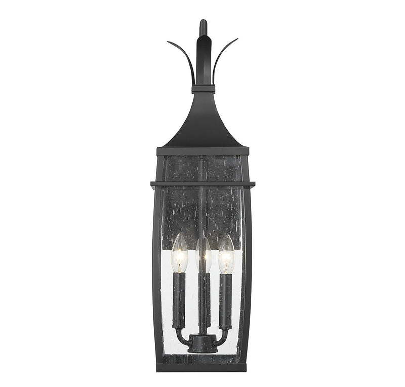 Three Light Outdoor Wall Lantern<br /><span style="color:#4AB0CE;">Entrega: 4-10 dias en USA</span><br /><span style="color:#4AB0CE;font-size:60%;">PREGUNTE POR ENTREGA EN PANAMA</span><br />Collection: Montpelier<br />Finish: Matte Black