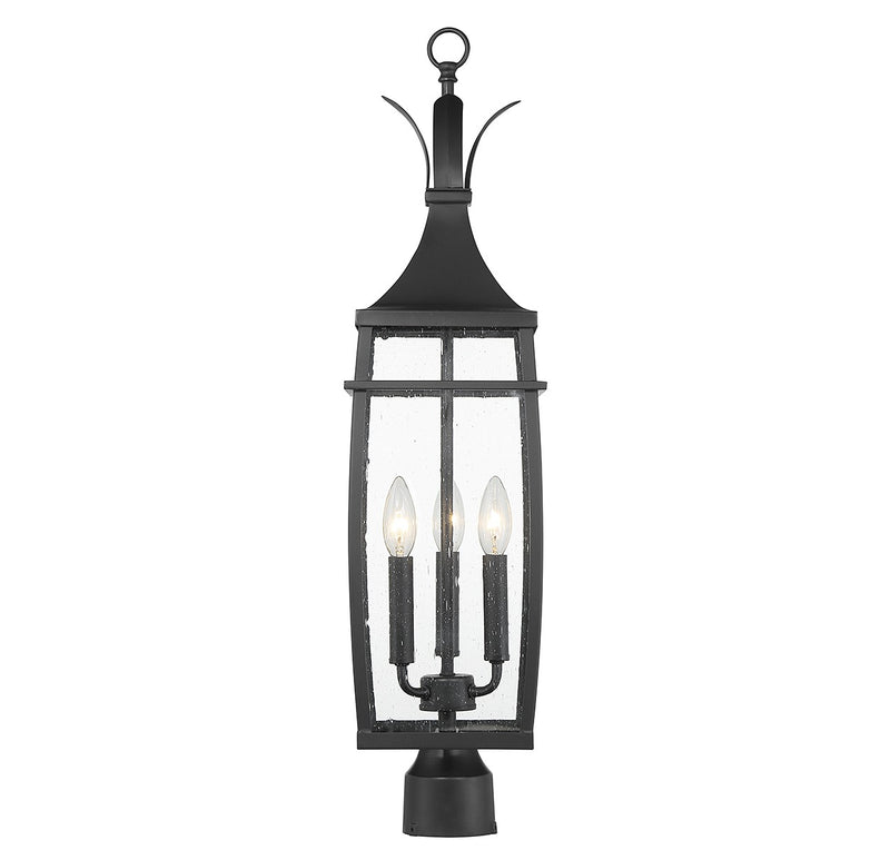 Three Light Outdoor Post Lantern<br /><span style="color:#4AB0CE;">Entrega: 4-10 dias en USA</span><br /><span style="color:#4AB0CE;font-size:60%;">PREGUNTE POR ENTREGA EN PANAMA</span><br />Collection: Montpelier<br />Finish: Matte Black