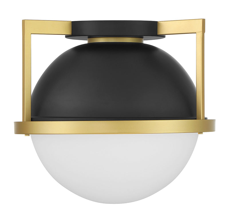 One Light Flush Mount<br /><span style="color:#4AB0CE;">Entrega: 4-10 dias en USA</span><br /><span style="color:#4AB0CE;font-size:60%;">PREGUNTE POR ENTREGA EN PANAMA</span><br />Collection: Carlysle<br />Finish: Matte Black with Warm Brass