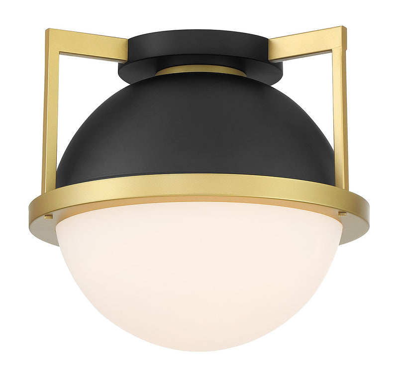 One Light Flush Mount<br /><span style="color:#4AB0CE;">Entrega: 4-10 dias en USA</span><br /><span style="color:#4AB0CE;font-size:60%;">PREGUNTE POR ENTREGA EN PANAMA</span><br />Collection: Carlysle<br />Finish: Matte Black with Warm Brass