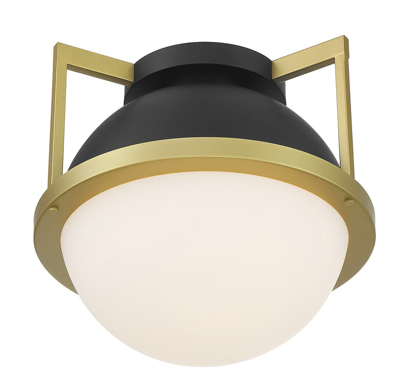 One Light Flush Mount<br /><span style="color:#4AB0CE;">Entrega: 4-10 dias en USA</span><br /><span style="color:#4AB0CE;font-size:60%;">PREGUNTE POR ENTREGA EN PANAMA</span><br />Collection: Carlysle<br />Finish: Matte Black with Warm Brass
