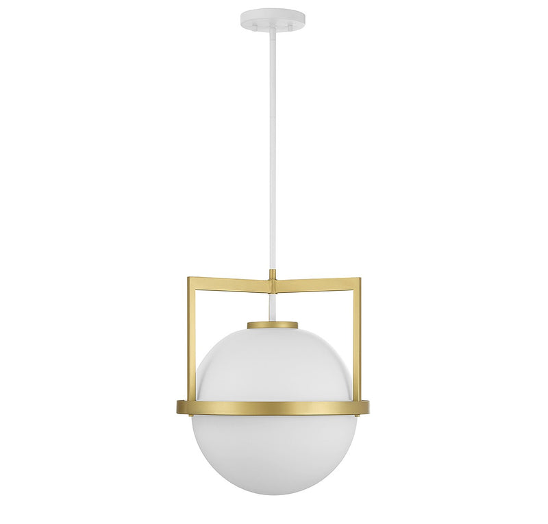 One Light Pendant<br /><span style="color:#4AB0CE;">Entrega: 4-10 dias en USA</span><br /><span style="color:#4AB0CE;font-size:60%;">PREGUNTE POR ENTREGA EN PANAMA</span><br />Collection: Carlysle<br />Finish: White with Warm Brass