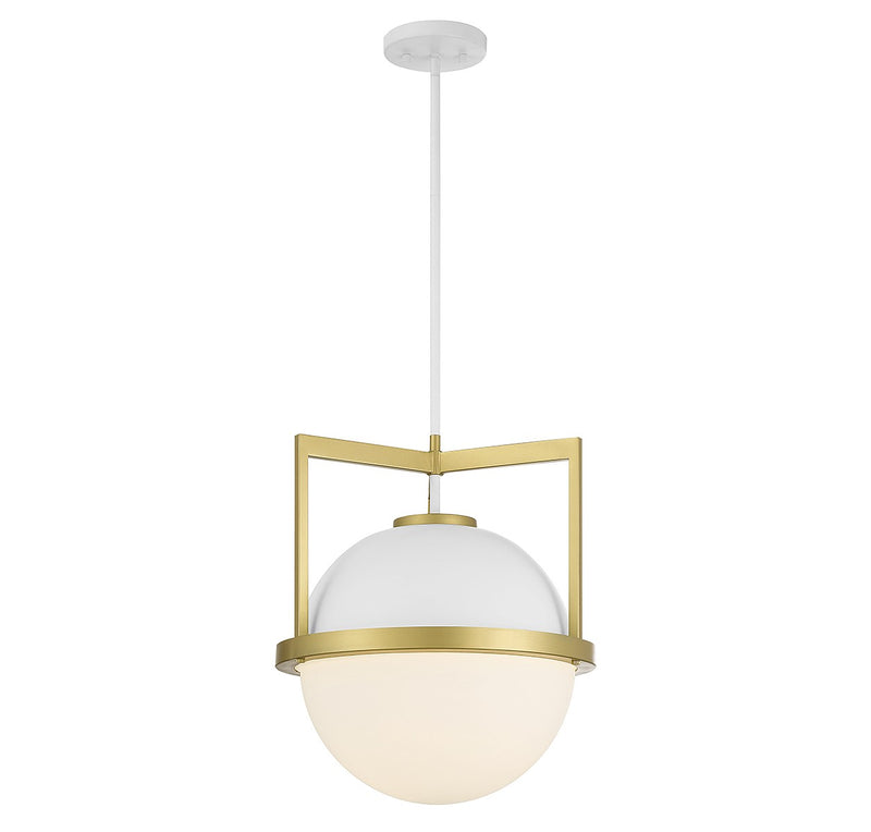 One Light Pendant<br /><span style="color:#4AB0CE;">Entrega: 4-10 dias en USA</span><br /><span style="color:#4AB0CE;font-size:60%;">PREGUNTE POR ENTREGA EN PANAMA</span><br />Collection: Carlysle<br />Finish: White with Warm Brass