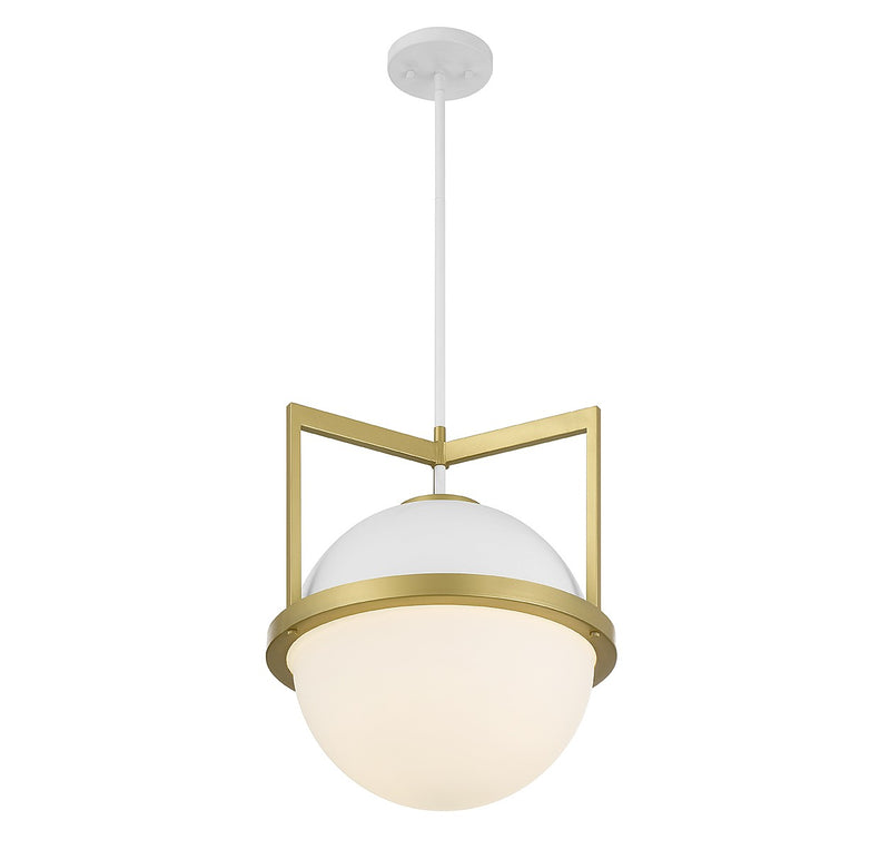 One Light Pendant<br /><span style="color:#4AB0CE;">Entrega: 4-10 dias en USA</span><br /><span style="color:#4AB0CE;font-size:60%;">PREGUNTE POR ENTREGA EN PANAMA</span><br />Collection: Carlysle<br />Finish: White with Warm Brass