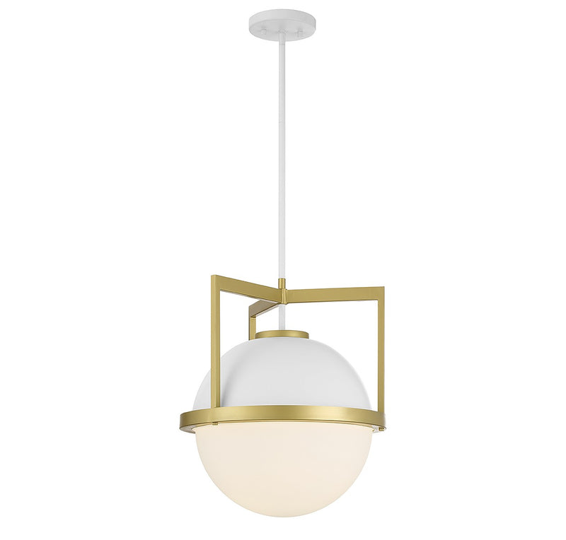 One Light Pendant<br /><span style="color:#4AB0CE;">Entrega: 4-10 dias en USA</span><br /><span style="color:#4AB0CE;font-size:60%;">PREGUNTE POR ENTREGA EN PANAMA</span><br />Collection: Carlysle<br />Finish: White with Warm Brass