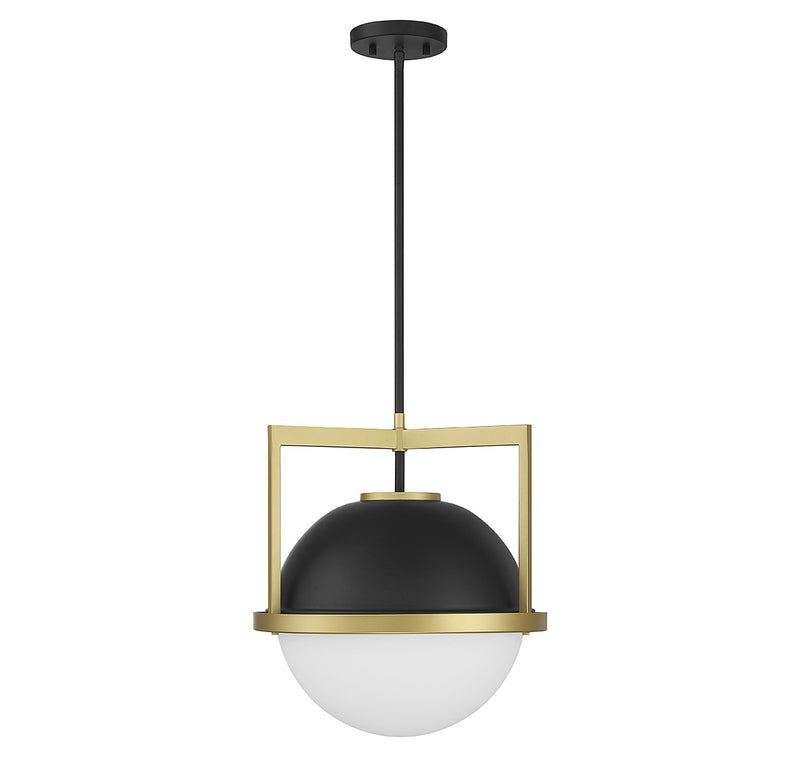 One Light Pendant<br /><span style="color:#4AB0CE;">Entrega: 4-10 dias en USA</span><br /><span style="color:#4AB0CE;font-size:60%;">PREGUNTE POR ENTREGA EN PANAMA</span><br />Collection: Carlysle<br />Finish: Matte Black with Warm Brass