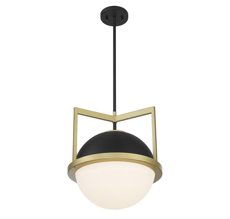 One Light Pendant<br /><span style="color:#4AB0CE;">Entrega: 4-10 dias en USA</span><br /><span style="color:#4AB0CE;font-size:60%;">PREGUNTE POR ENTREGA EN PANAMA</span><br />Collection: Carlysle<br />Finish: Matte Black with Warm Brass