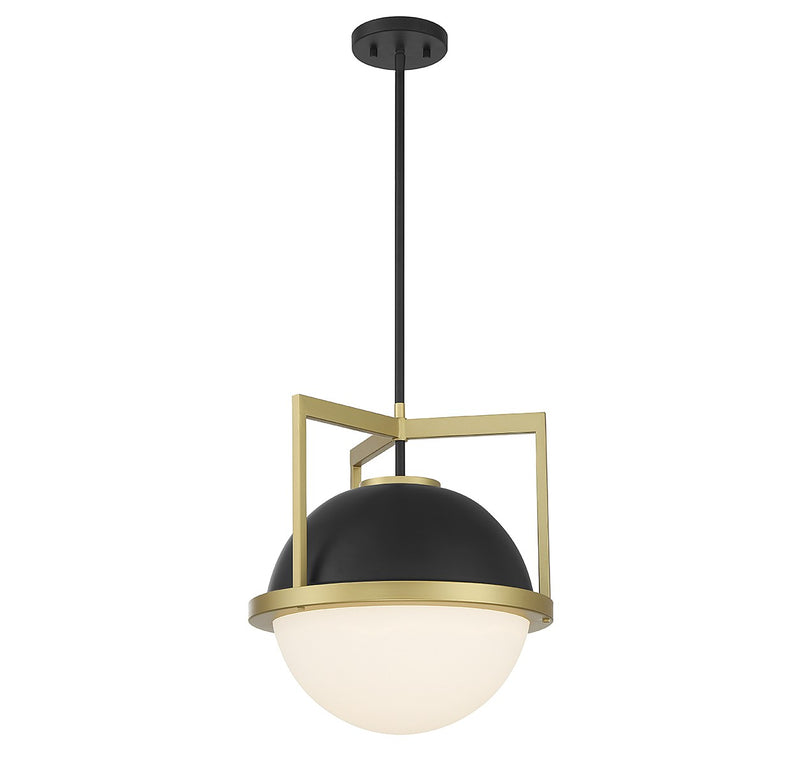 One Light Pendant<br /><span style="color:#4AB0CE;">Entrega: 4-10 dias en USA</span><br /><span style="color:#4AB0CE;font-size:60%;">PREGUNTE POR ENTREGA EN PANAMA</span><br />Collection: Carlysle<br />Finish: Matte Black with Warm Brass