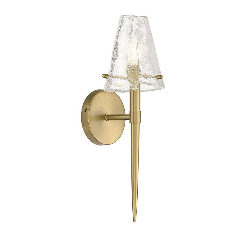 One Light Wall Sconce<br /><span style="color:#4AB0CE;">Entrega: 4-10 dias en USA</span><br /><span style="color:#4AB0CE;font-size:60%;">PREGUNTE POR ENTREGA EN PANAMA</span><br />Collection: Shellbourne<br />Finish: Warm Brass